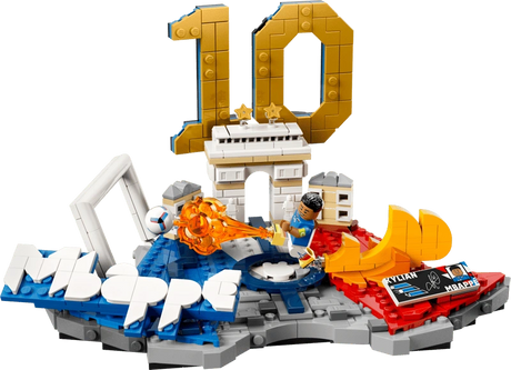 LEGO Editions Kylian Mbappé Football Highlights model with gold number 10, football, minifigure and French national team colours