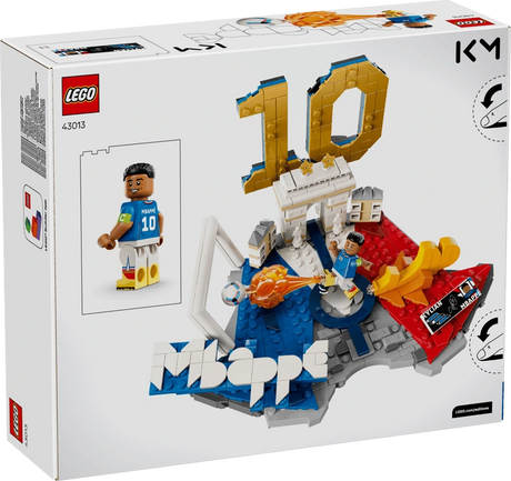 LEGO Editions Kylian Mbappé Football Highlights 43013 retail box showing the 490 piece football display set
