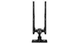 Rear view of LEGO Kylo Ren's Command Shuttle 75406 display model on stand with wings raised in landing mode
