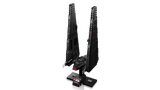 LEGO Kylo Ren's Command Shuttle 75406 display model on stand with wings raised in landing mode