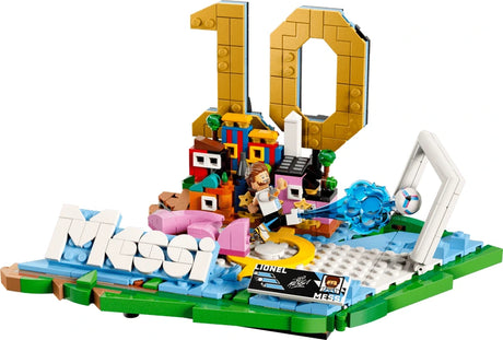 LEGO Lionel Messi - Football Highlights display model shown from the front on a white background