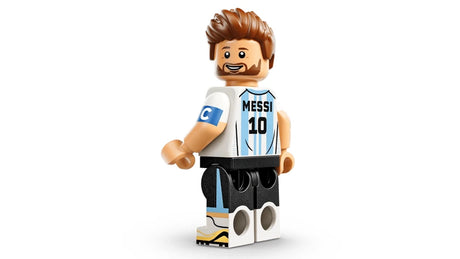 LEGO Lionel Messi minifigure shown from the front on a white background