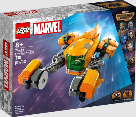 LEGO Marvel Baby Rocket's Ship 76254 box and built ship with figures in Ireland
