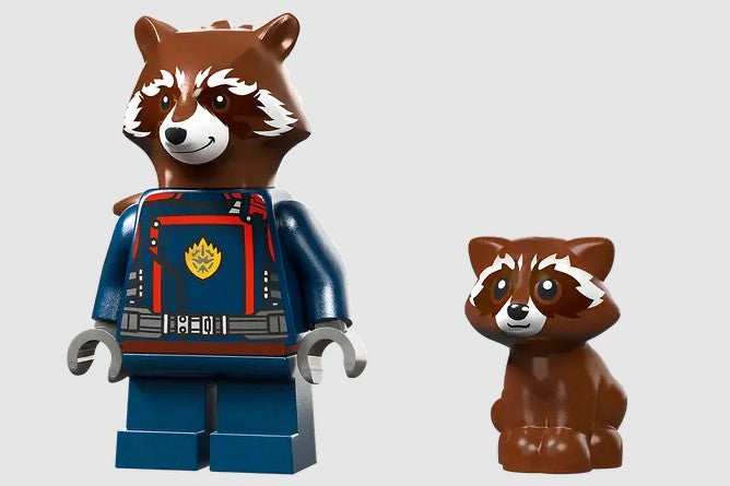 Close-up of Rocket and Baby Rocket minifigures from LEGO set 76254 in Ireland
