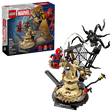 LEGO Marvel Epic Battle Spider-Man vs Sandman 76334 retail box beside assembled Sandman build with Spider-Man swinging on web and Venom with tentacles