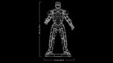 Line drawing of the LEGO Marvel Iron Man Mark 3 model showing a height of 38 cm and width of 21 cm