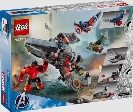 Back of LEGO Marvel 76292 Captain America vs. Red Hulk box with jet and play features Ireland