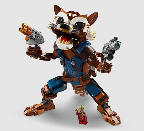 LEGO Marvel Rocket & Baby Groot 76282 action figure in pose with blasters Ireland