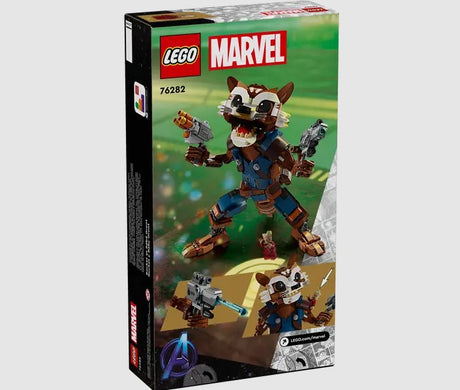LEGO Marvel 76282 Rocket & Baby Groot box back showing poses and weapons Ireland