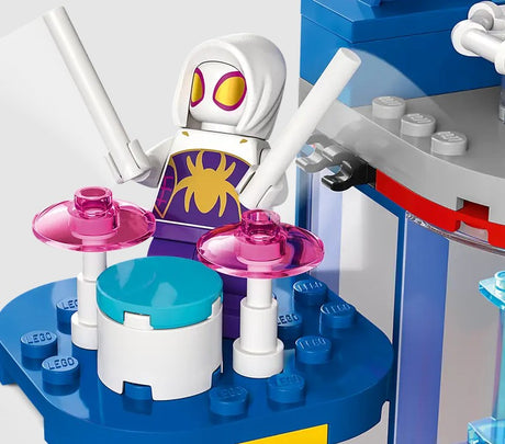 Ghost-Spider playing drum set at LEGO Marvel 10794 Web Spinner HQ – Ireland