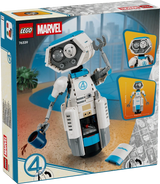 Back of the LEGO Marvel The Fantastic Four H.E.R.B.I.E. 76339 box showing the completed robot, opening torso panel and dimensions