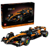 LEGO Technic McLaren MCL39 F1 Car model beside the product box on a white background
