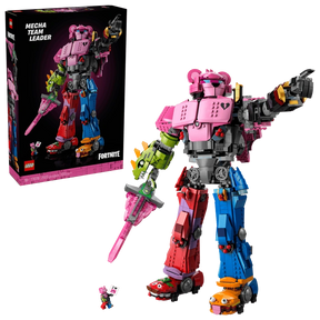 LEGO Mecha Team Leader 77078 build with product box, pink sword, small minifigure and multicoloured mech figure