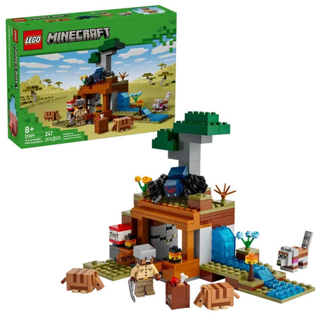 LEGO Minecraft The Armadillo Mine Expedition 21269 set with box and buildable mine display on white background