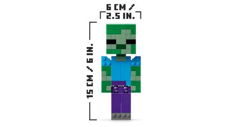 LEGO Minecraft Chicken Jockey 21582 baby zombie figure with 15 cm height and 6 cm width measurements