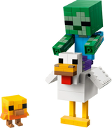 Completed LEGO Minecraft Chicken Jockey 21582 build with a baby zombie riding the chicken and a baby chicken figure