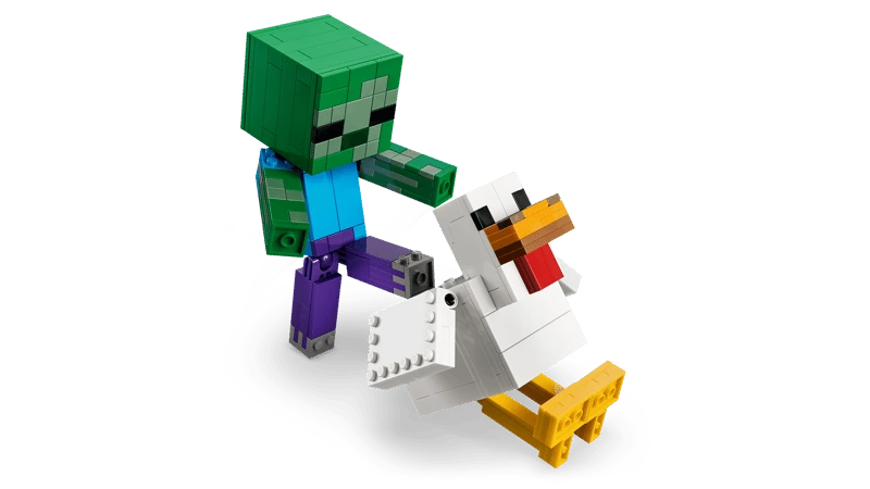 LEGO Minecraft Chicken Jockey 21582 baby zombie riding the chicken in a forward leaning pose