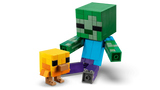 LEGO Minecraft Chicken Jockey 21582 baby zombie figure standing beside the baby chicken