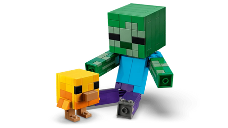 LEGO Minecraft Chicken Jockey 21582 baby zombie figure standing beside the baby chicken