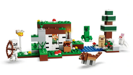 LEGO Minecraft shelter build with skeleton, Creeper, rabbit, wolf, pig and bee figures