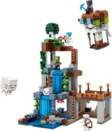 LEGO Minecraft cave station build with ghasts, skeletons, figures, waterfall and bridge