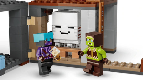 LEGO Minecraft ghast keeper and aeronaut figures beside a large ghast