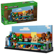 LEGO Minecraft Mini Biomes display showing five compact biome scenes, reversible backdrop, detailed terrain sections and retail box on a white background