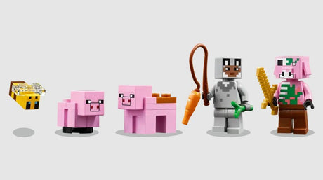 LEGO Minecraft pig, bee, piglin, and hero minifigures from set 21268 – Ireland