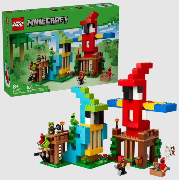 LEGO Minecraft 21282 box and full build of The Parrot House set with characters – Ireland