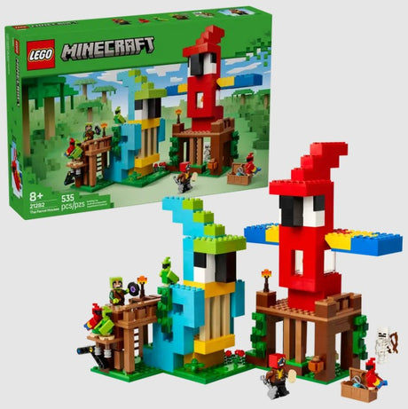 LEGO Minecraft 21282 box and full build of The Parrot House set with characters – Ireland
