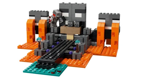 LEGO Minecraft Wither Battle 21590 close-up of Nether shrine and portal with crafting table, with mob visible