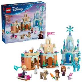 LEGO Mini Arendelle Castle & Elsa's Ice Palace 43278 set with product box, two mini castles, Elsa, Anna, Kristoff, Honeymaren, Olaf, The Nokk, Bruni, baby reindeer and Snowgie