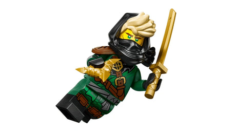 LEGO Minifigures Series 29 green ninja minifigure with gold sword on a white background