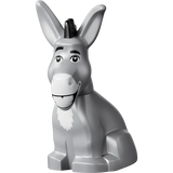 LEGO Donkey figure sitting upright with long grey ears, black mane and white muzzle