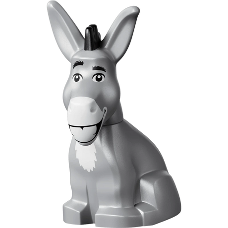 LEGO Donkey figure sitting upright with long grey ears, black mane and white muzzle