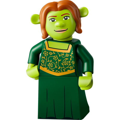LEGO Princess Fiona minifigure with red hair, green dress and gold patterned bodice