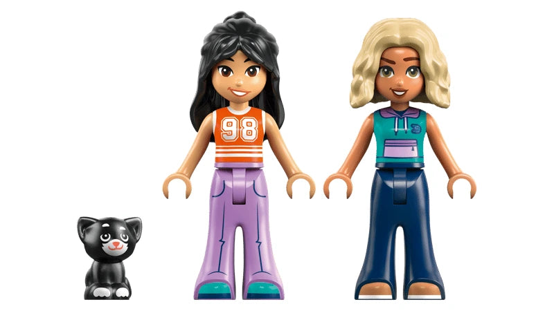 Two LEGO Friends mini-dolls with black kitten figure