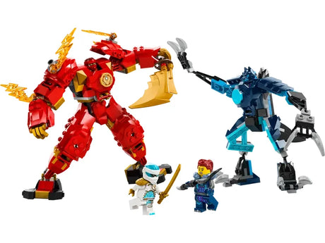 LEGO Ninjago 71808 action battle scene with Kai’s Fire Mech fighting the Wolf Mech in Ireland