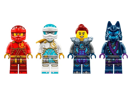 LEGO Ninjago 71808 minifigures Kai, Zane, Jordana and Wolf Mask Warrior lined up in Ireland