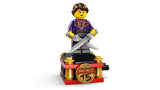 LEGO NINJAGO minifigure on a 15th anniversary display stand with two sword accessories