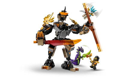 LEGO NINJAGO mech holding Dragon Zane minifigure on a staff weapon with Acid Monster minifigure positioned below
