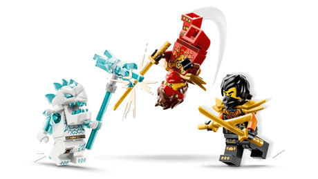 LEGO NINJAGO minifigures with swords and an ice weapon piece