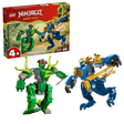 LEGO Ninjago Jay’s Dragon Mech Fight 71853 box with Jay’s blue dragon mech and green Mutation Monster mech displayed in front