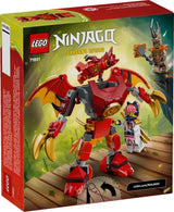 Rear angled view of LEGO NINJAGO Kai’s Dragon Mech Battle Pack 71851 retail box showing Dragons Rising artwork with the dragon mech, Kai and Earth Monster characters