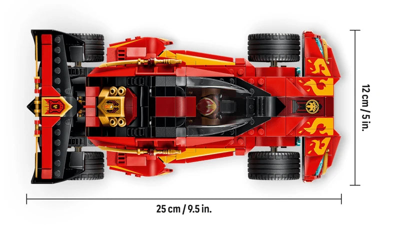 Top view of LEGO NINJAGO X-1 Ninja Charger showing 25 cm length and 12 cm width dimensions