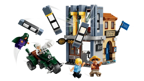LEGO One Piece Showdown with Captain Smoker 75642 scene showing the building explosion feature and Captain Smoker smoke effect