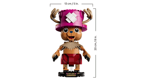 LEGO One Piece Tony Tony Chopper 75643 model with 20 cm height and 13 cm width measurements