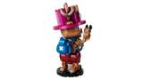 Rear view of the LEGO One Piece Tony Tony Chopper 75643 figure wearing the blue backpack and holding a black accessory