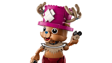 Close-up of the LEGO One Piece Tony Tony Chopper 75643 figure with one arm raised holding a black accessory