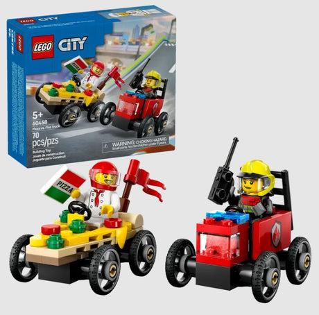 LEGO City Pizza vs. Fire Truck Race Car Pack 60458 box and set Ireland